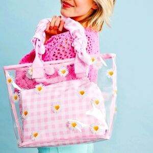 Iscream Daisy Love Clear Tote & Gingham Pink Pouch BNWT SO $68